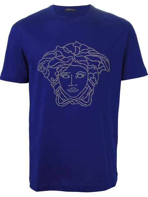 blue with white pattern versace t shirt|Versace t shirt men price.